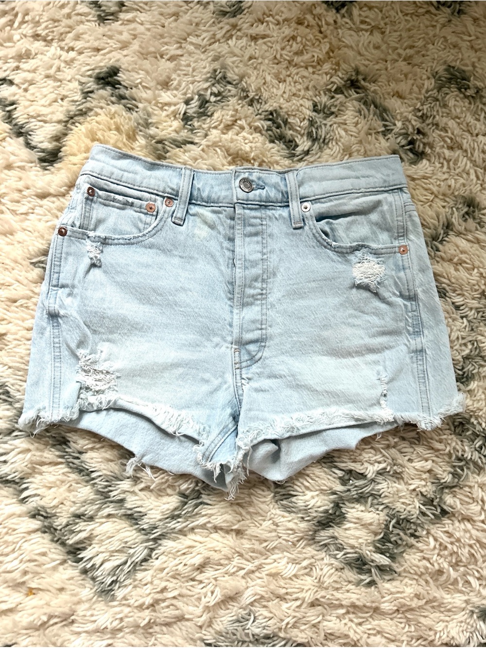 Women’s Light Wash Distressed High Waist Cheeky Denim Shorts